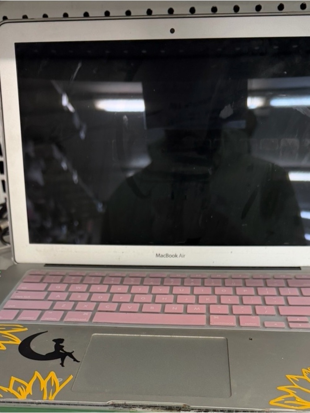 Apple MacBook Air Silver with Pink Keyboard Cover and Decorative Stickers